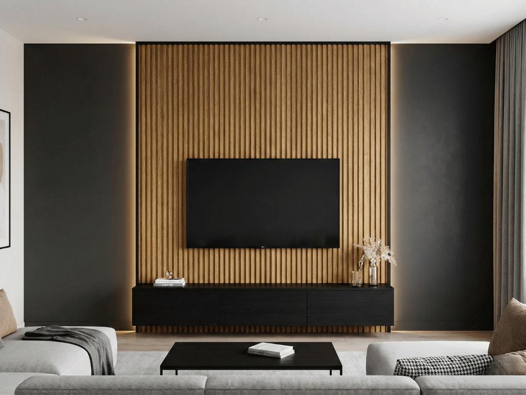 gambar wall panel bingkai tengah untuk backdrop TV