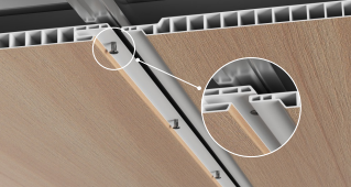 ilustrasi pemasangan skrup pada plafon UPVC