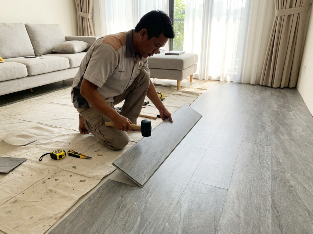 pasang lantai sendiri dalam satu hari dengan spc flooring