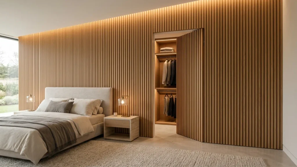 walk in closet dengan pintu kamuflase