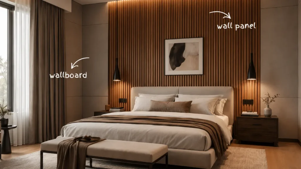 Kamar tidur dengan Charcoal Foam Board dan wall panel