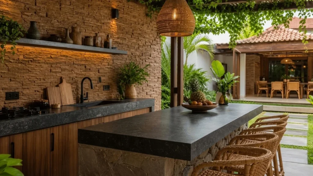 Dapur Semi Outdoor dengan Nuansa Tropis