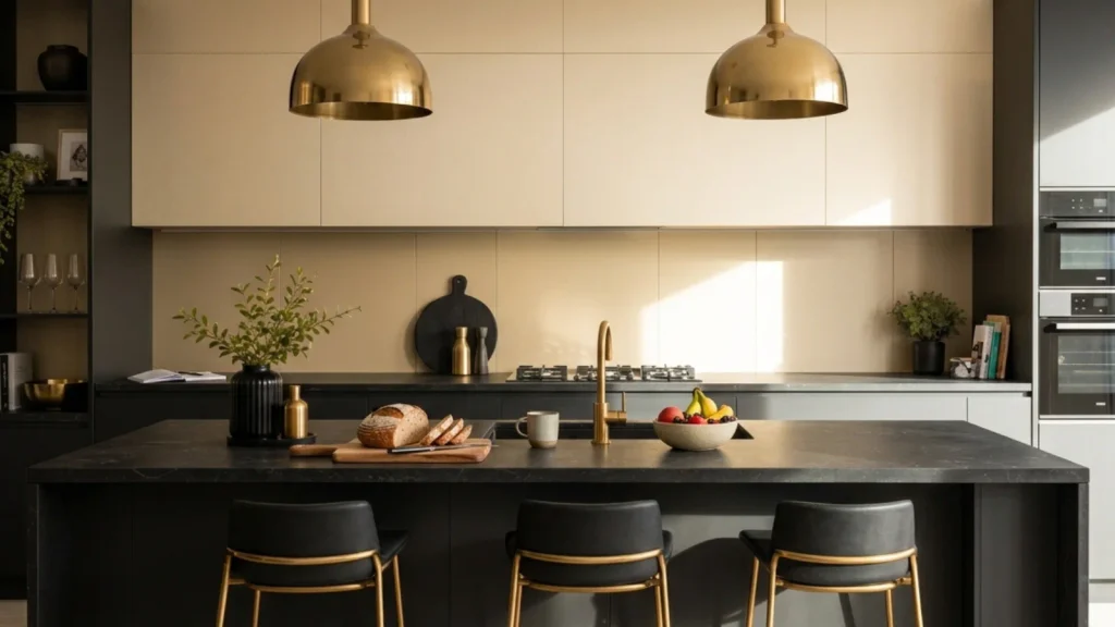 Dapur dengan Sentuhan Emas dan Dinding Solid