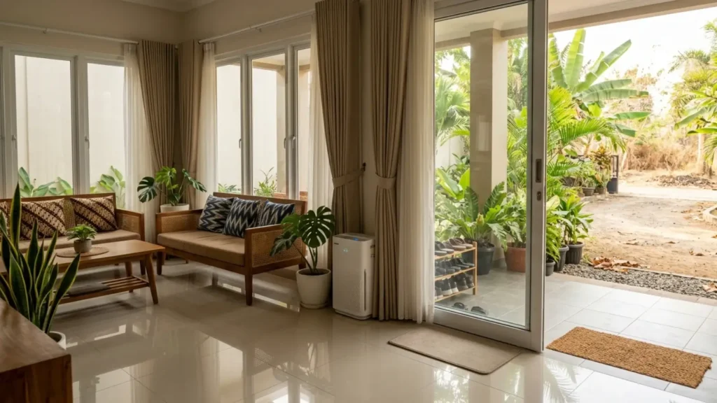 mengurangi debu masuk rumah