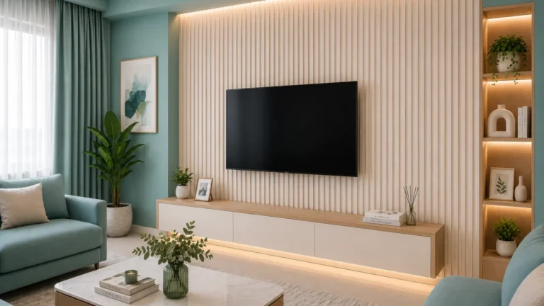 Ruang TV dengan wall panel UPVC