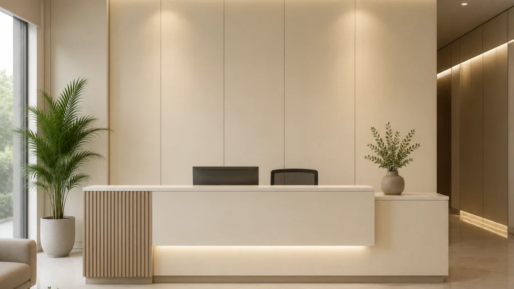 Penggunaan Charcoal Foam Board di ruang resepsionis kantor