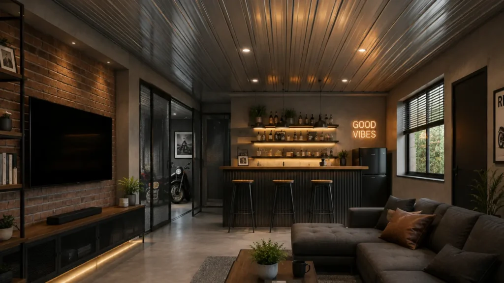 Cafe dengan plafon metal