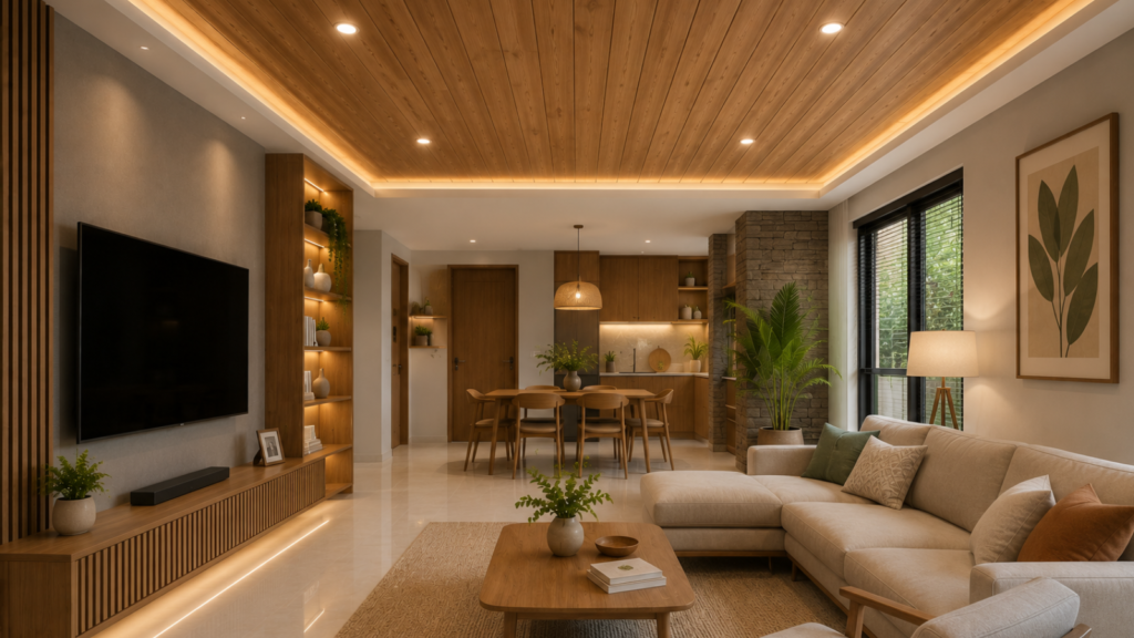 Ruangan yang menggunakan plafon dengan bahan kayu