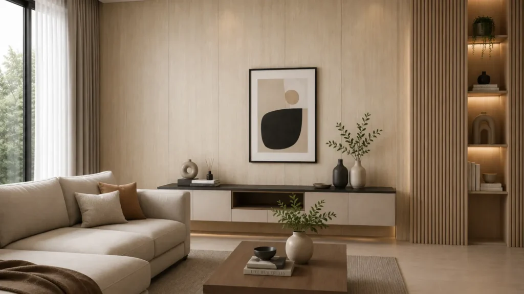 Ruang dengan wall panel estetik