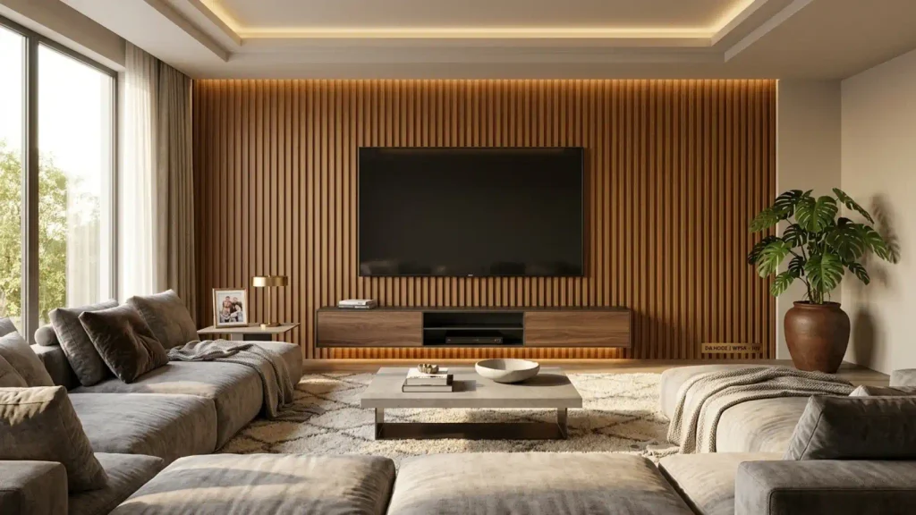 Ruang keluarga dengan wall panel