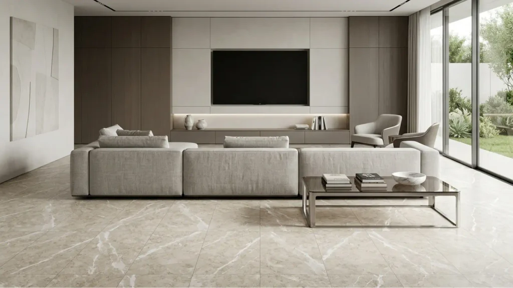 Ruang TV dengan SPC flooring