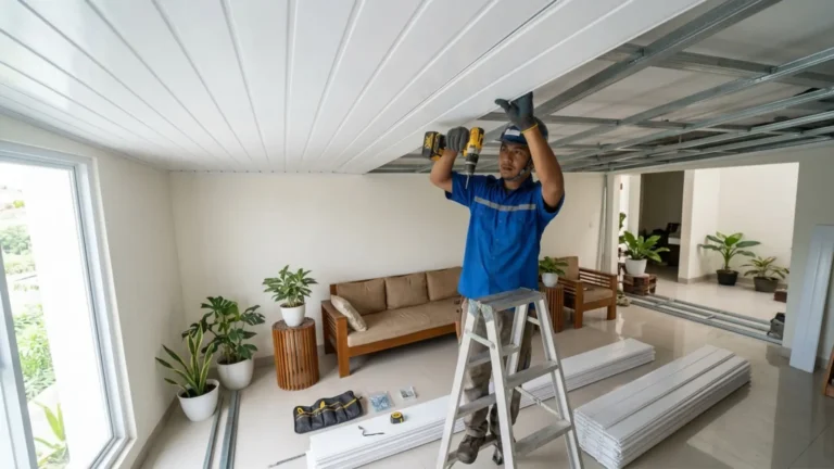cara memasang plafon UPVC