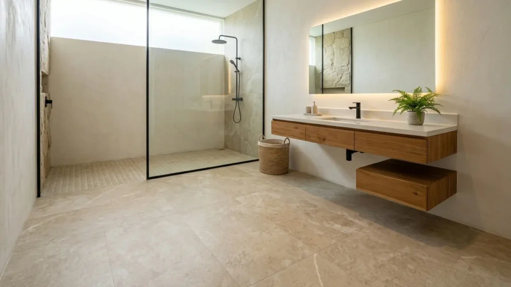 kamar mandi kering dengan SPC Flooring